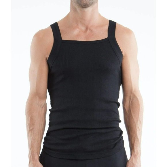 New PAPI Tank Top Square Neck 3-Pack BLACK Men - Picture 4 of 5